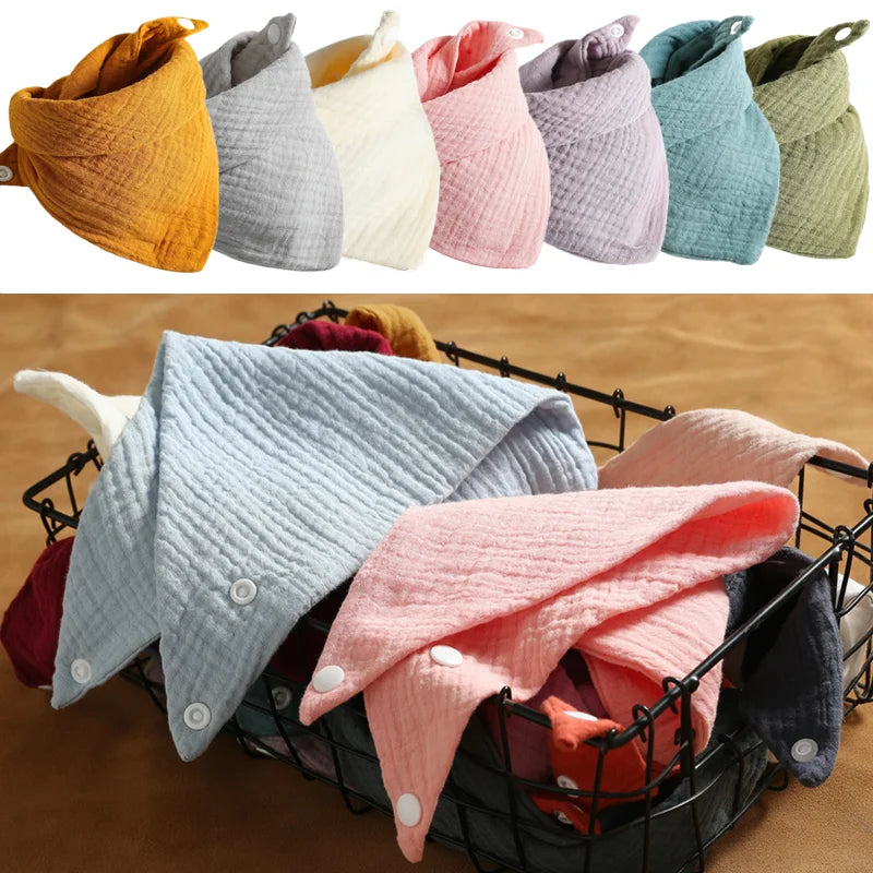 3Pcs/lot Baby Muslin Bibs Triangle Soft Cotton Solid