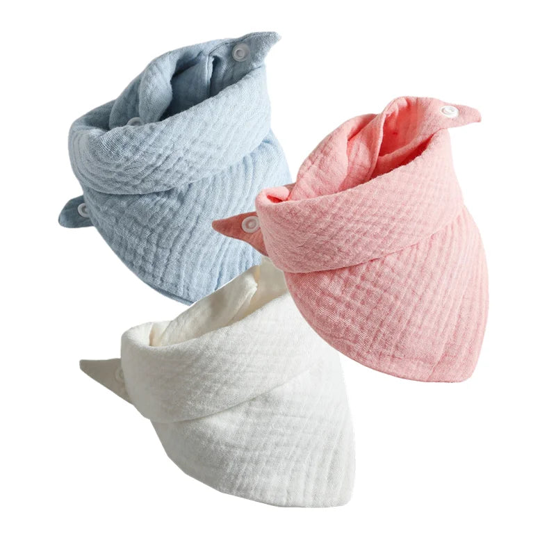 3Pcs/lot Baby Muslin Bibs Triangle Soft Cotton Solid