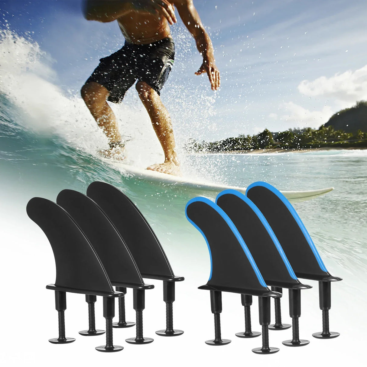 3pcs Soft Surfboard Fins with Screws 4.5 Inch