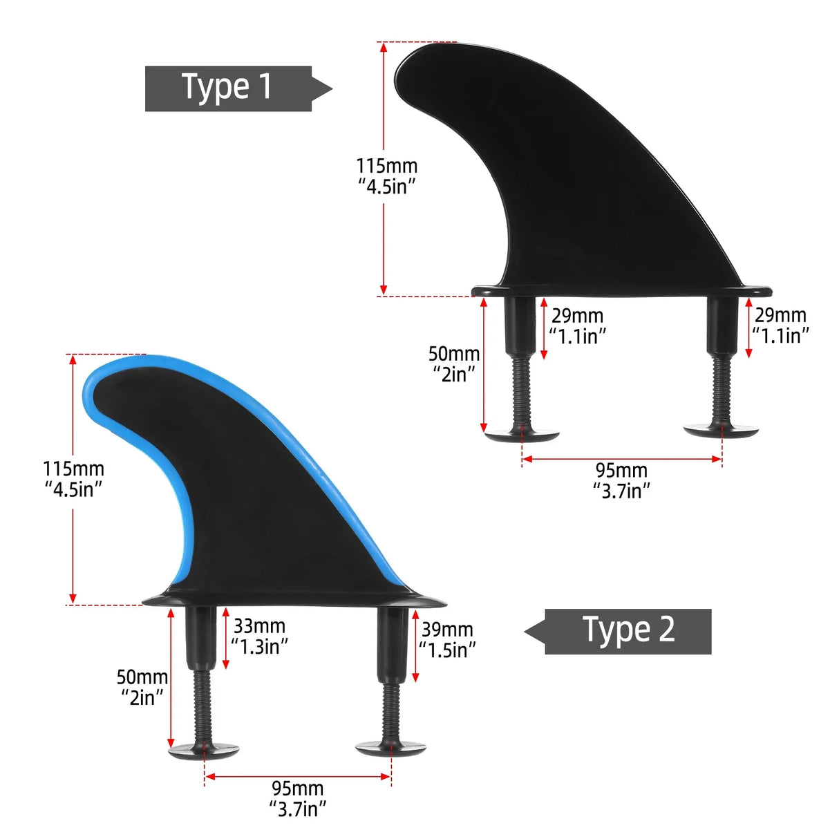 3pcs Soft Surfboard Fins with Screws 4.5 Inch