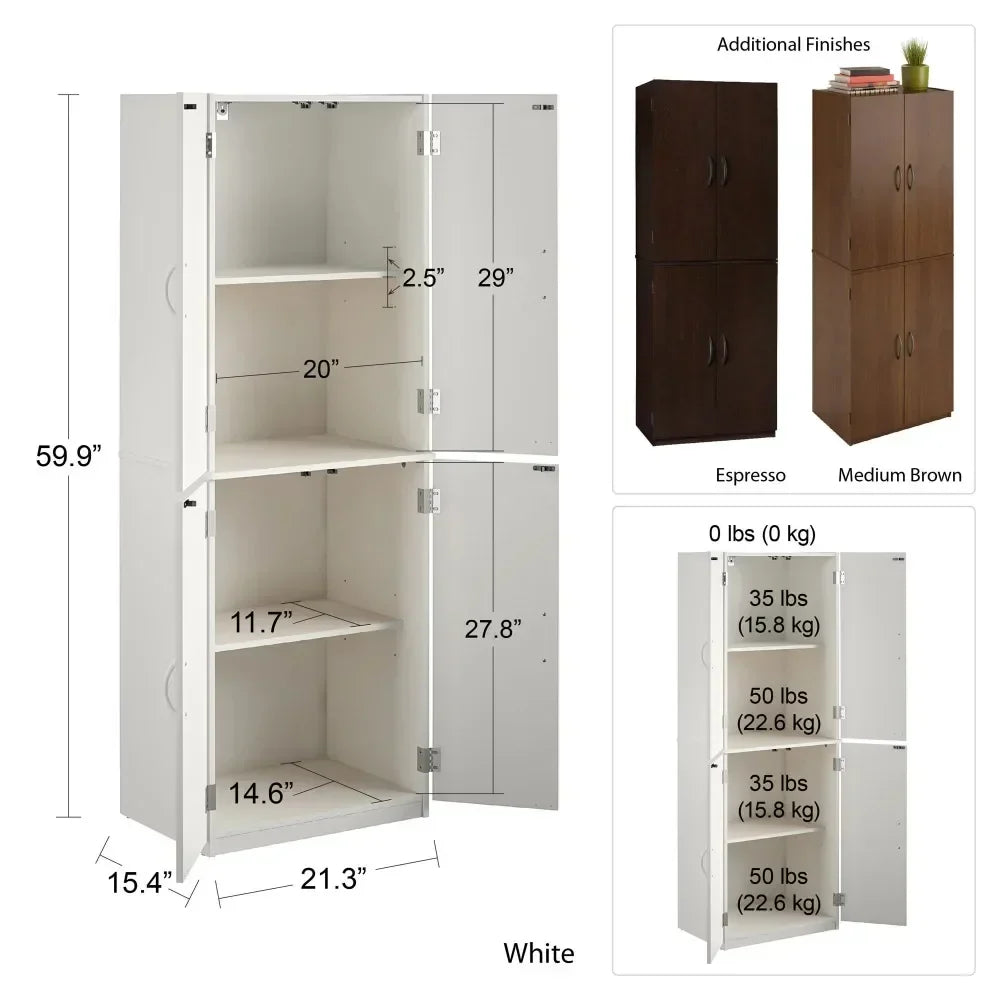 4-Door 5' Storage Cabinet, White Stipple