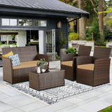 4 Piece Patio Furniture Set, Outdoor Wicker Conversation