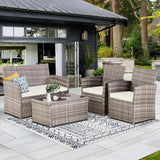 4 Piece Patio Furniture Set, Outdoor Wicker Conversation