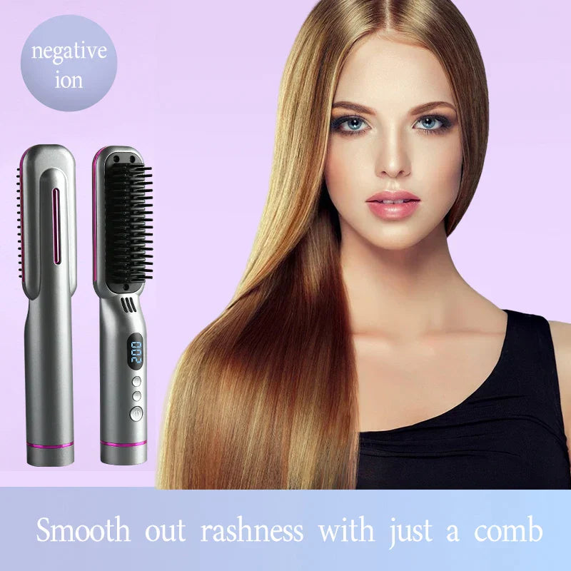 4000mAh Wireless Hair Straightener Hot Comb with LED