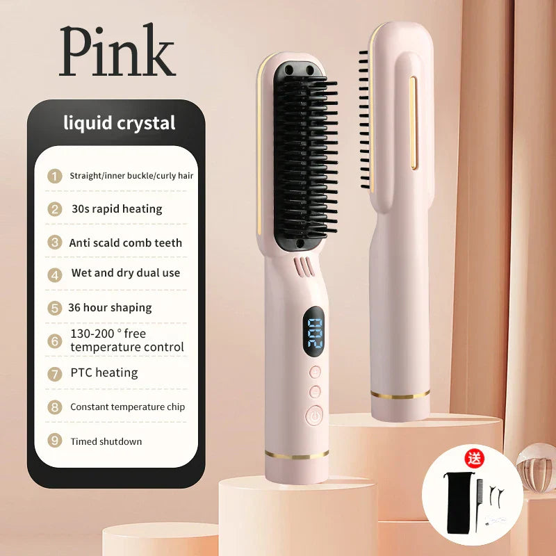 4000mAh Wireless Hair Straightener Hot Comb with LED