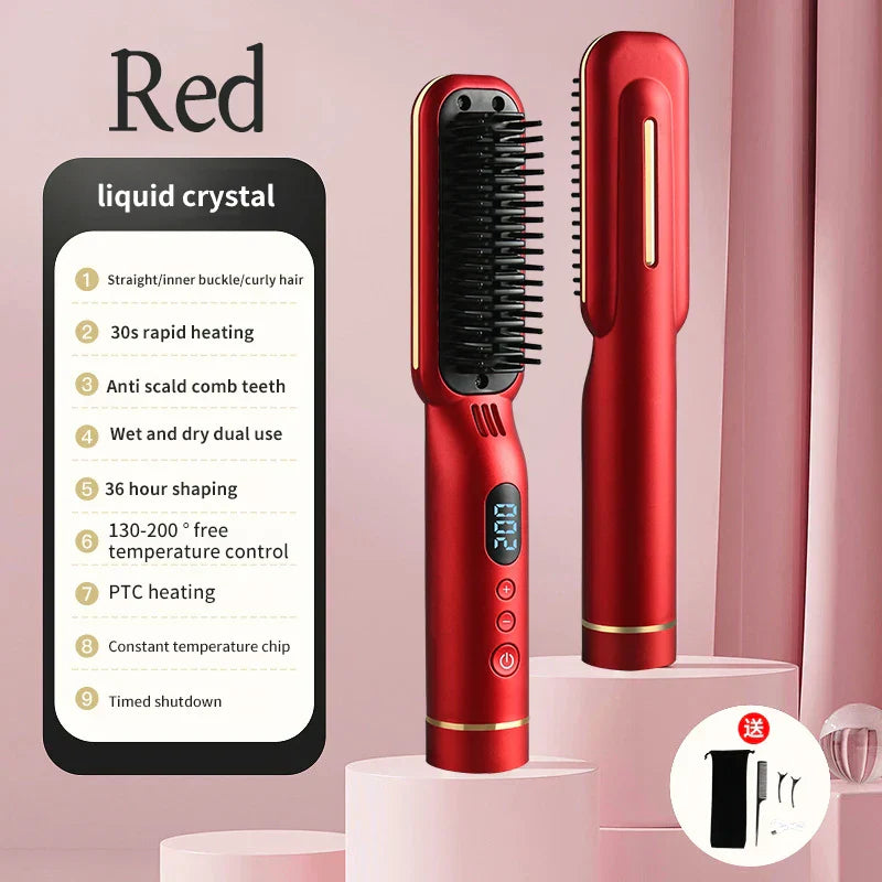 4000mAh Wireless Hair Straightener Hot Comb with LED