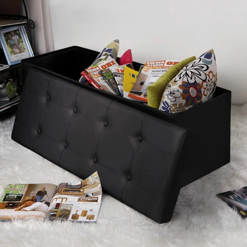 43" Storage Ottoman Bench Leather Footstool Hold Up