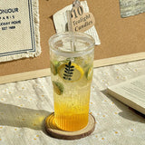 450/600ml Stripe Glass Cup Transparent Glasses With Lid