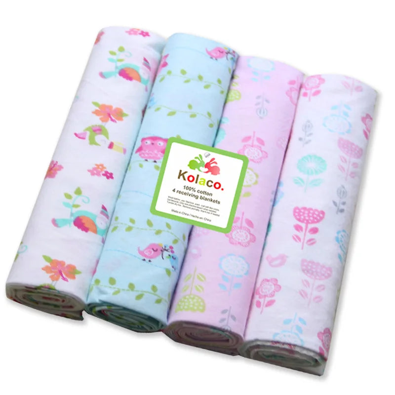 4Pcs/Lot 100% Cotton Muslin Flannel Baby Swaddles Soft