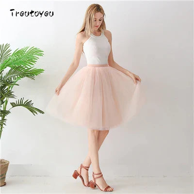 5 Layers 65cm Black Pleated Skirt Sexy Midi
