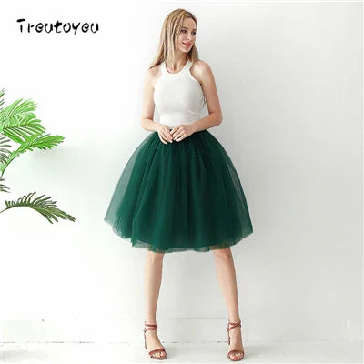 5 Layers 65cm Black Pleated Skirt Sexy Midi