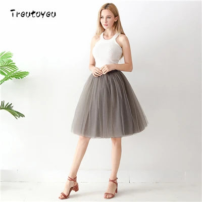 5 Layers 65cm Black Pleated Skirt Sexy Midi