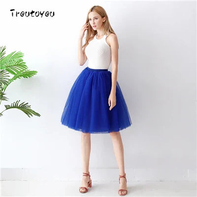 5 Layers 65cm Black Pleated Skirt Sexy Midi