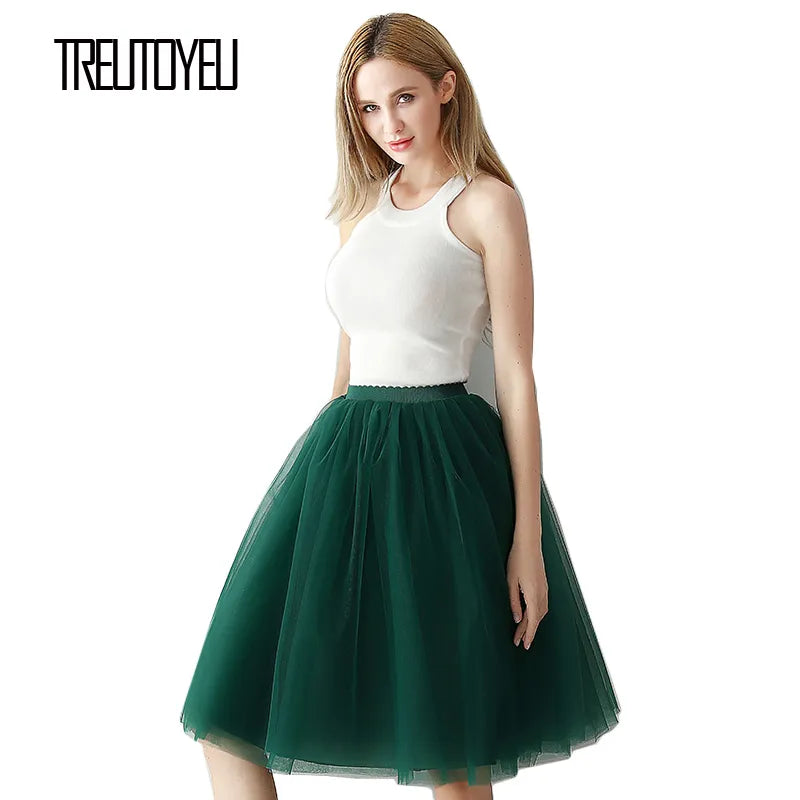 5 Layers 65cm Black Pleated Skirt Sexy Midi