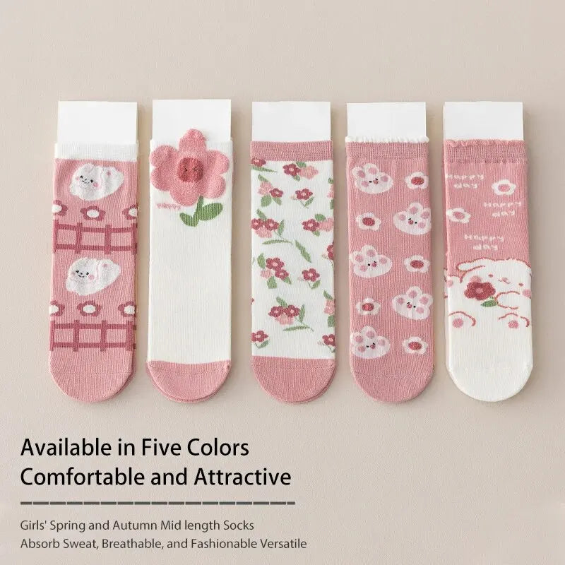 5 Pairs of Cute Cartoon Sweet and Fashionable