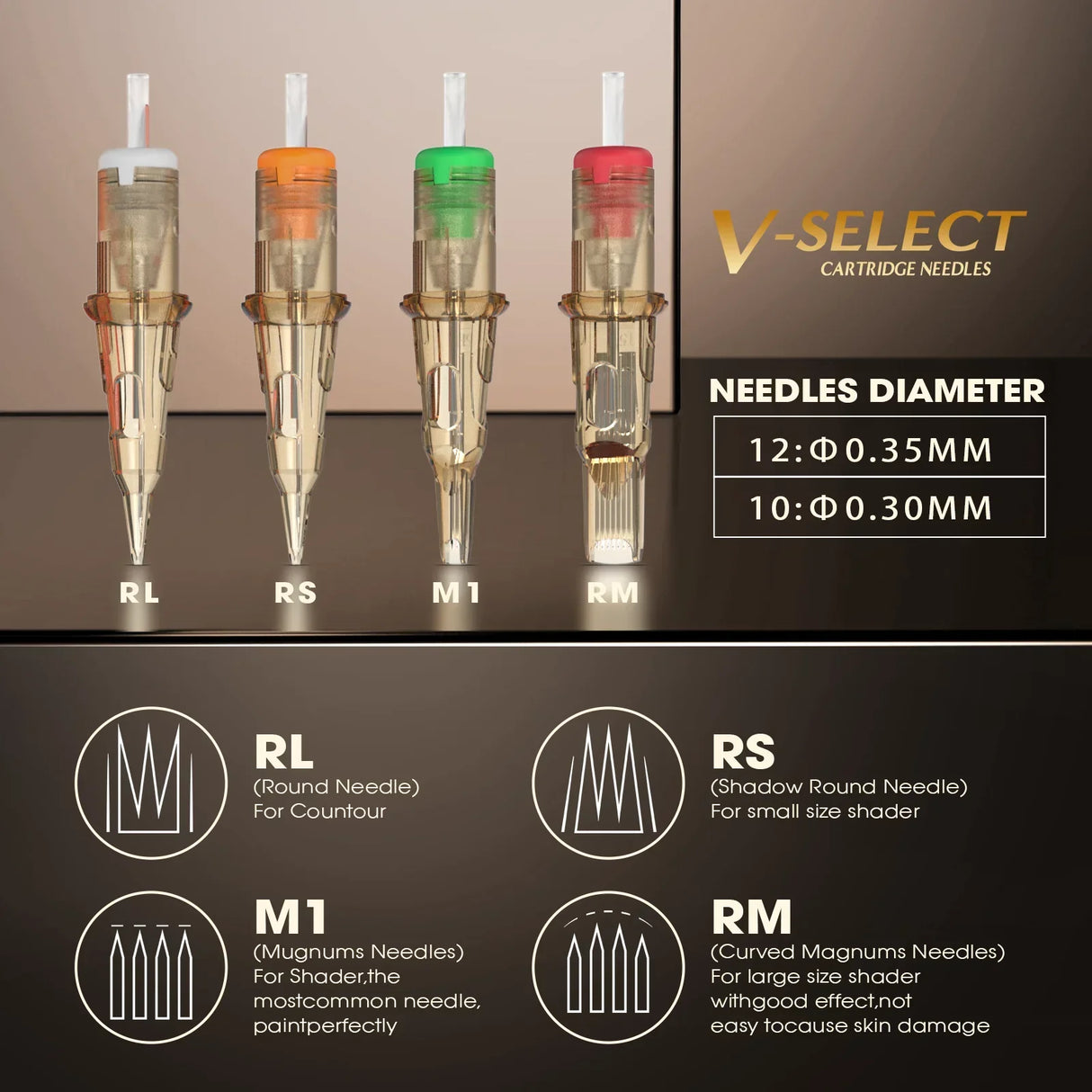 50pcs Mixed Sizes EZ V-Select Cartridge Tattoo Needle