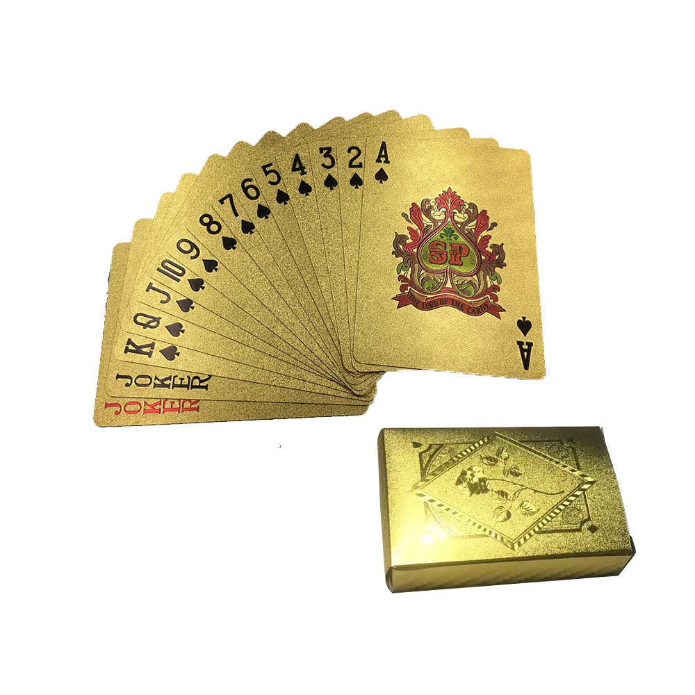 55PcsSet Gold Foil Waterproof Plastic Playing Pokers Pack