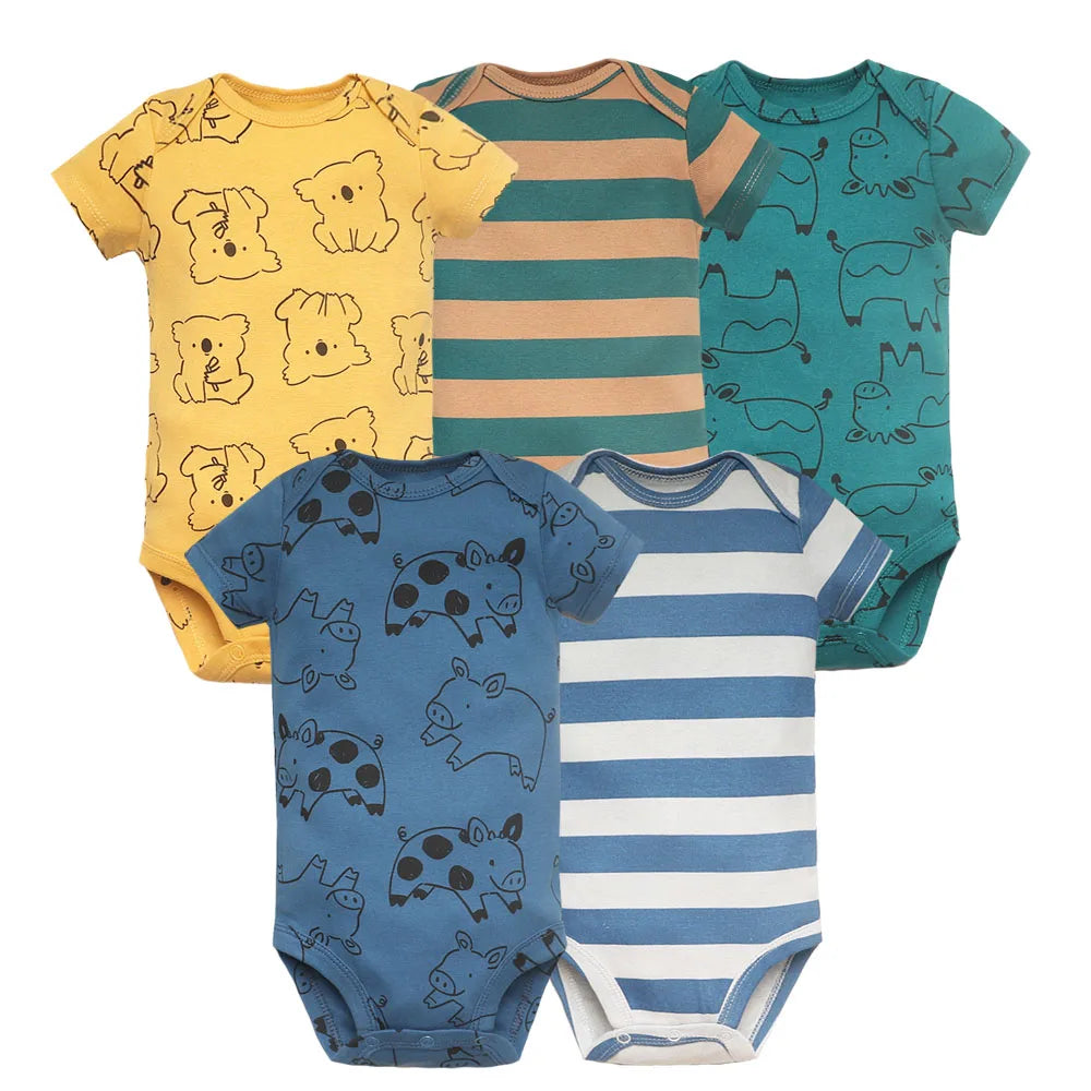 5PCS/Lot Baby Boys Girls Bodysuits 100% Cotton Short