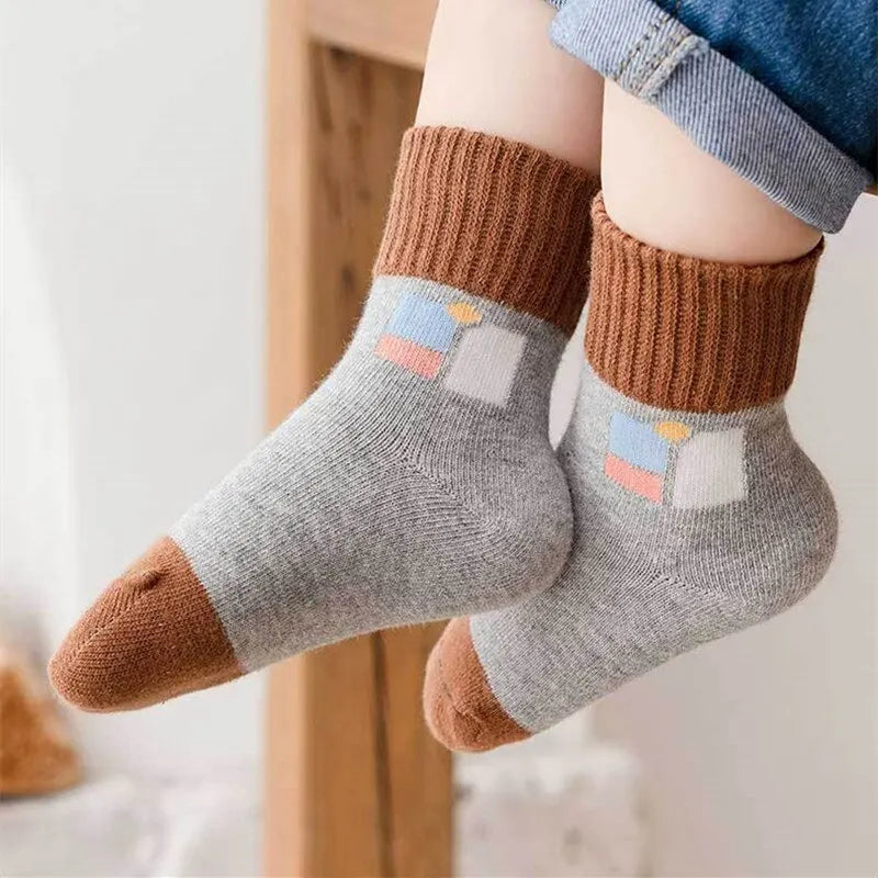 5Pairs Cute Stripe Carttoon Knit Warm Kids Socks