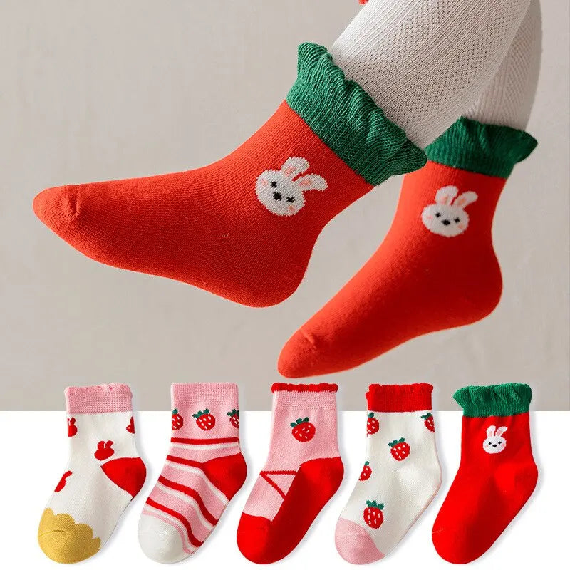 5Pairs Cute Stripe Carttoon Knit Warm Kids Socks