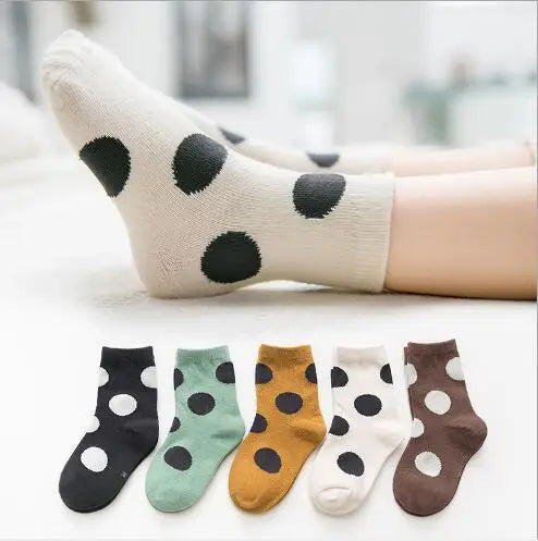 5Pairs/Lot Kids Children Socks 1-12Year Fashion Dot Baby