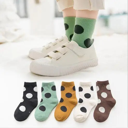 5Pairs/Lot Kids Children Socks 1-12Year Fashion Dot Baby
