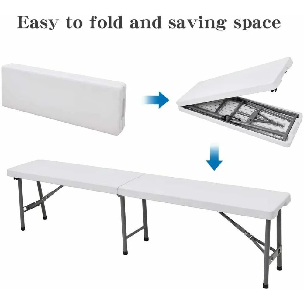 6 Ft Plastic Folding Bench Portable Indoor Outdoor