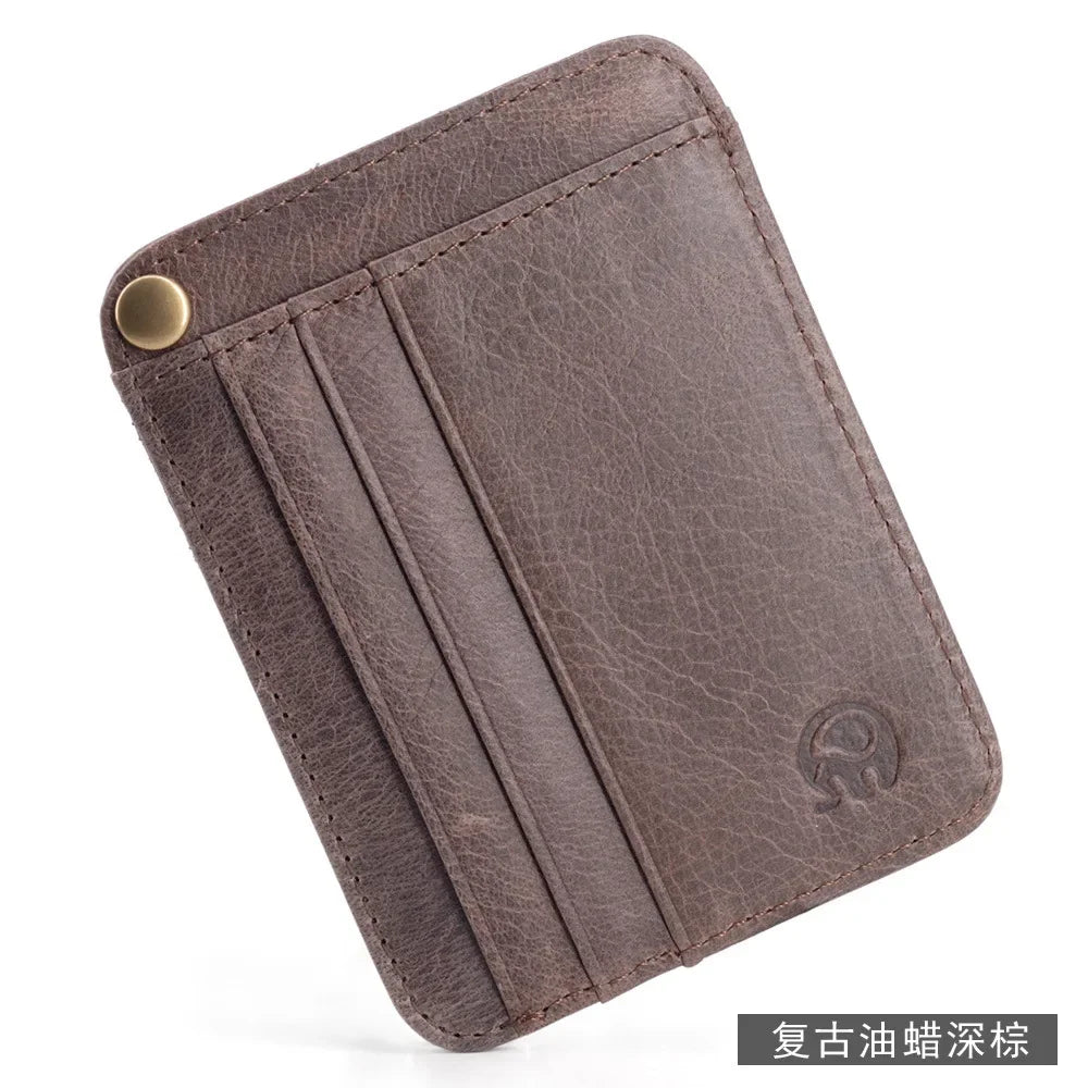 Slim Oil Wax Cowhide Leather Wallet with 6 Slots
