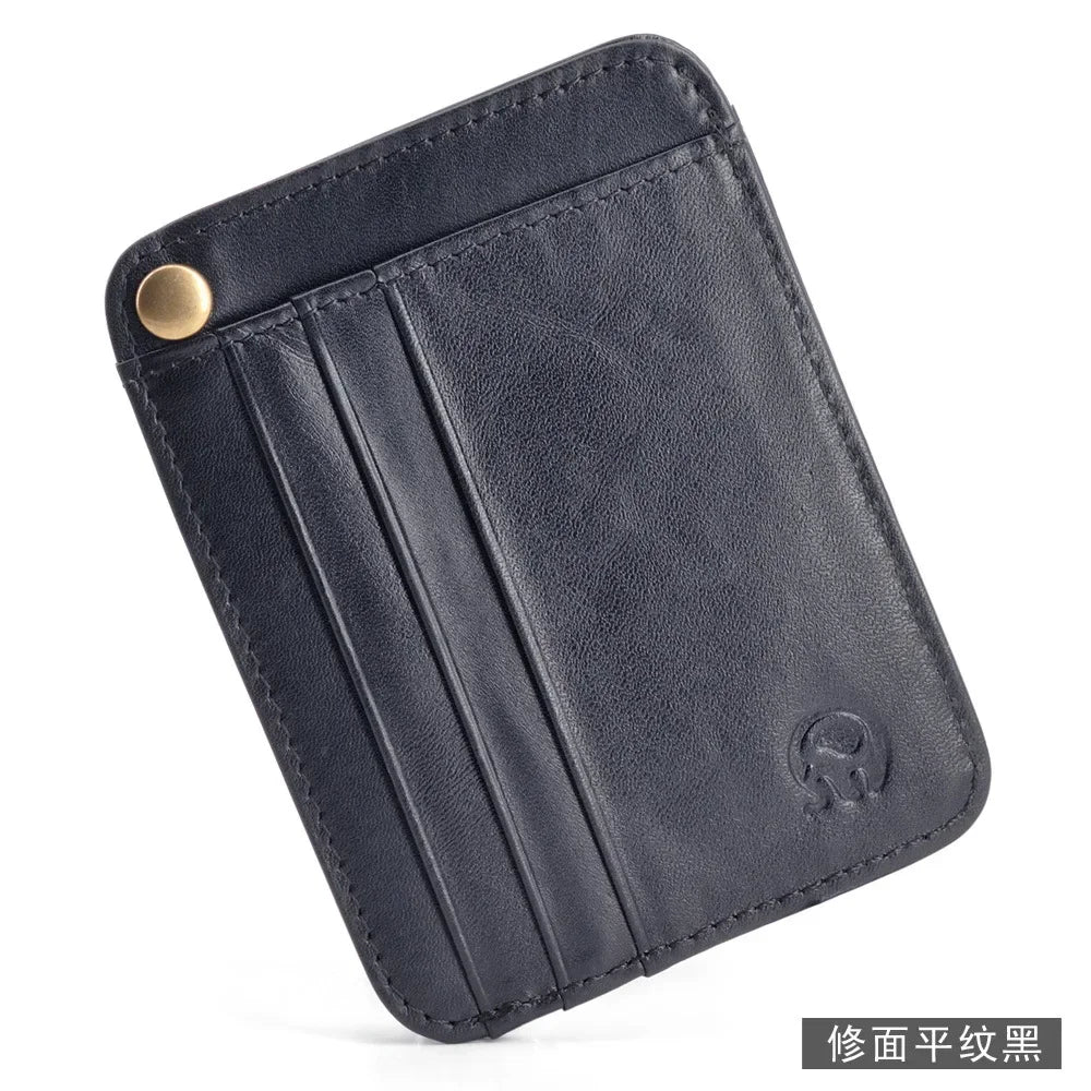 Slim Oil Wax Cowhide Leather Wallet with 6 Slots
