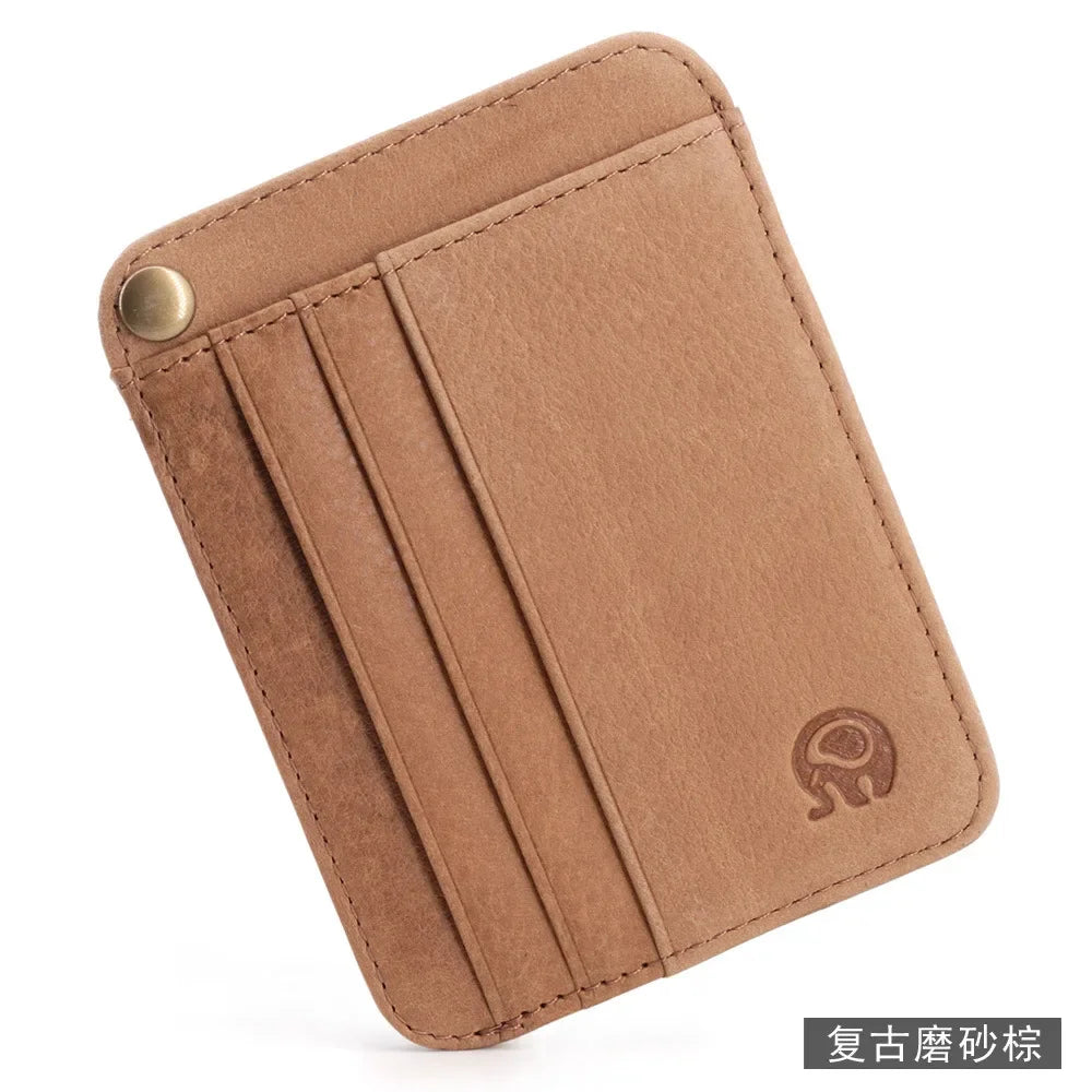Slim Oil Wax Cowhide Leather Wallet with 6 Slots