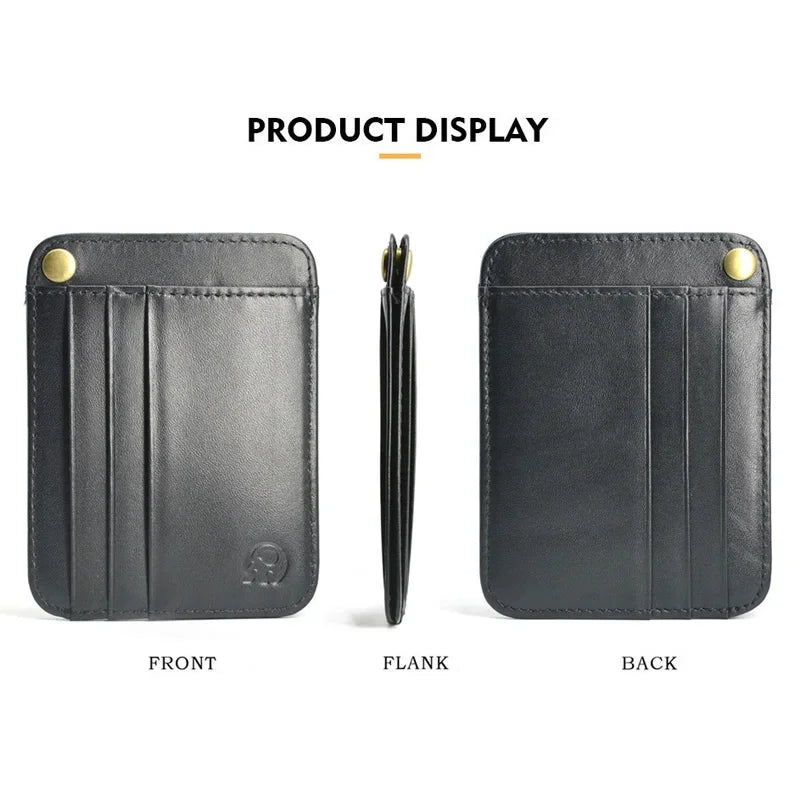 Slim Oil Wax Cowhide Leather Wallet with 6 Slots