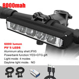 6000LM Bike Front Light Bicycle Lamp 8000Mah Aluminum