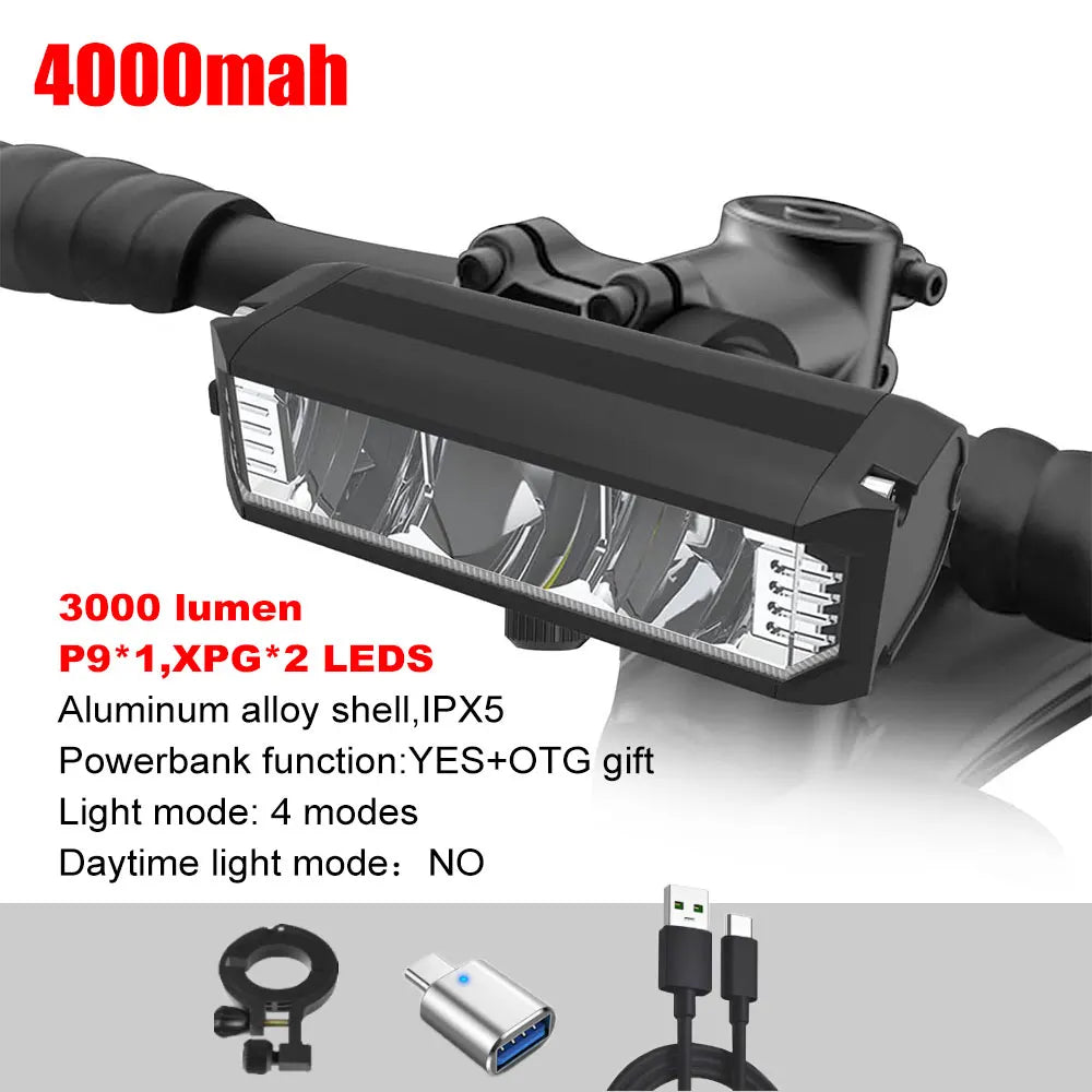6000LM Bike Front Light Bicycle Lamp 8000Mah Aluminum