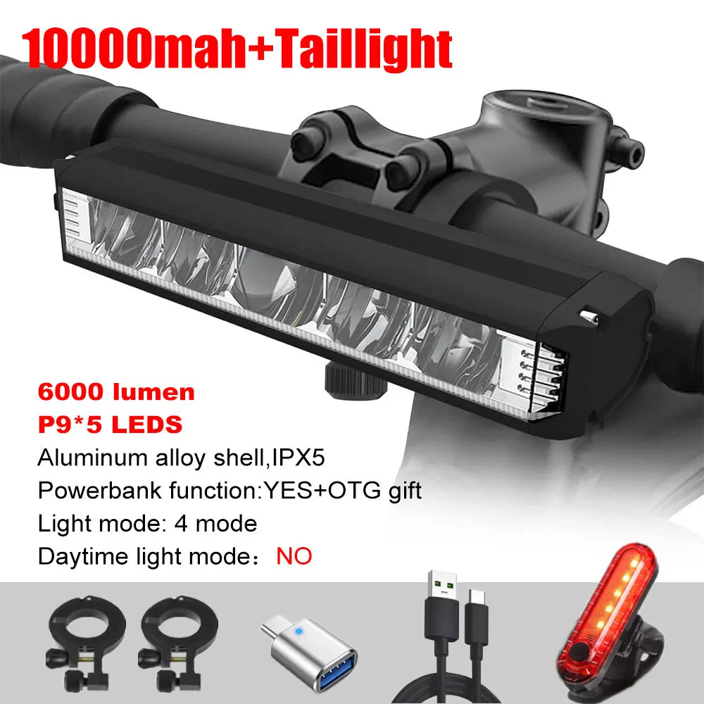 6000LM Bike Front Light Bicycle Lamp 8000Mah Aluminum