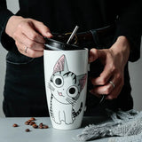 600ml Cute Cat Ceramics Coffee Mug with Lid