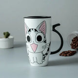 600ml Cute Cat Ceramics Coffee Mug with Lid