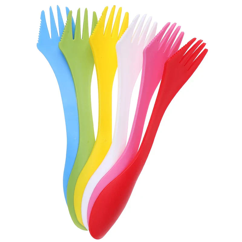 6Pcs/Set 3 In 1 Children Utensil Plastic Spork