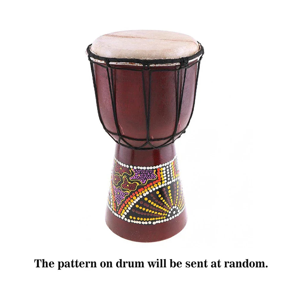 6in African Djembe Drum Hand-Carved Solid-Wood Goat-Skin Traditional