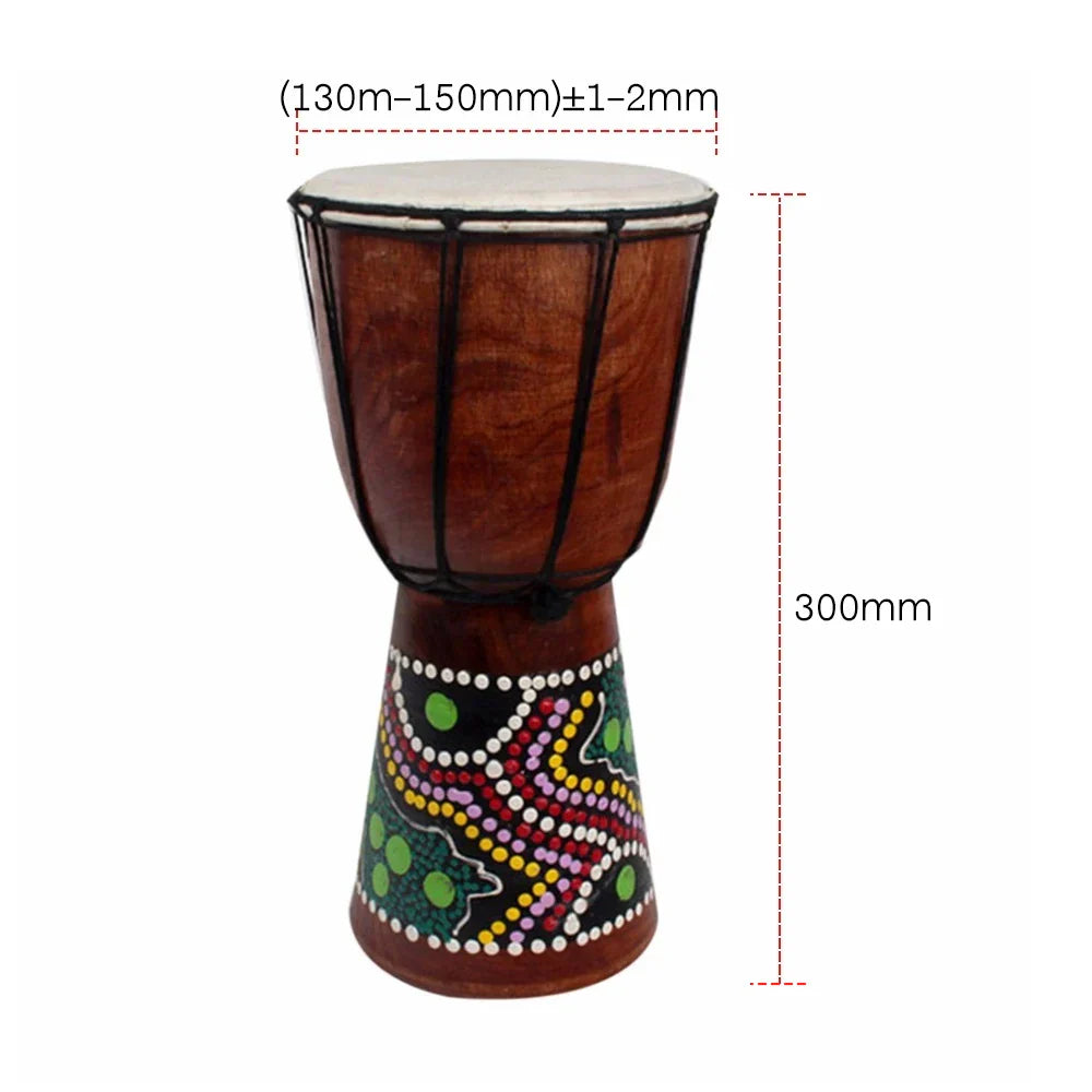 6in African Djembe Drum Hand-Carved Solid-Wood Goat-Skin Traditional