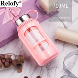 700/1000ml Large Capacity Portable Glass Water Bottles Outdoor