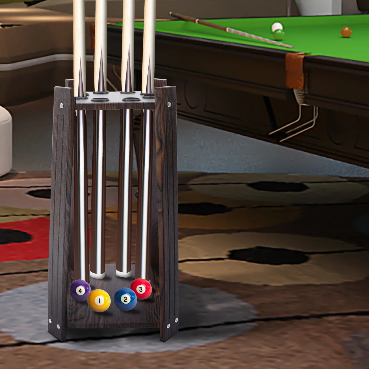 8-Hole Billiard Cue Rack Wood Multifunctional Pool Stick