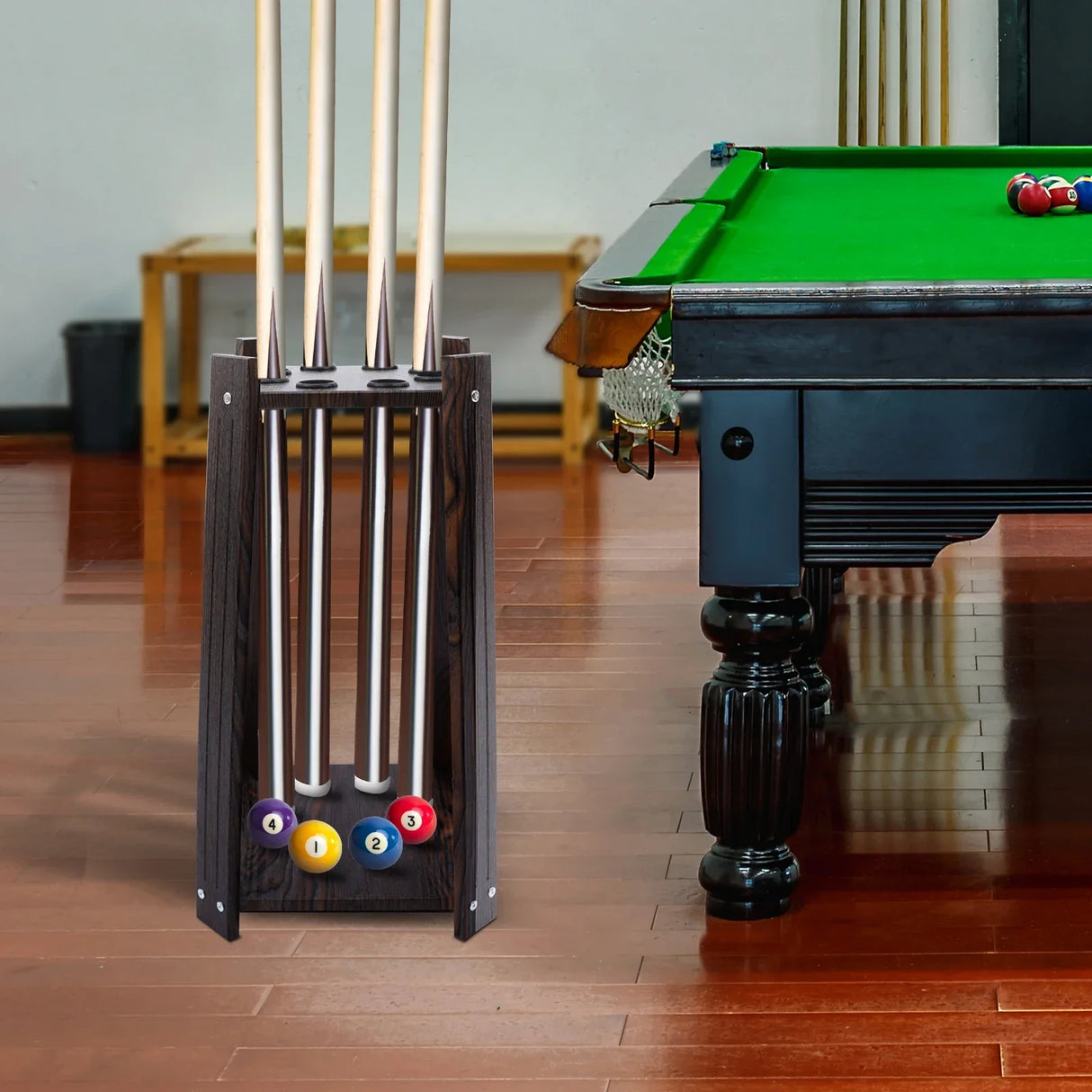 8-Hole Billiard Cue Rack Wood Multifunctional Pool Stick