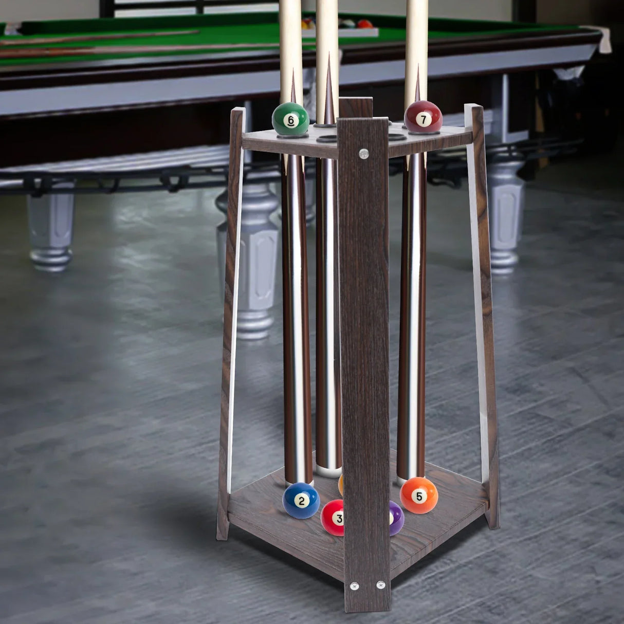 8-Hole Billiard Cue Rack Wood Multifunctional Pool Stick