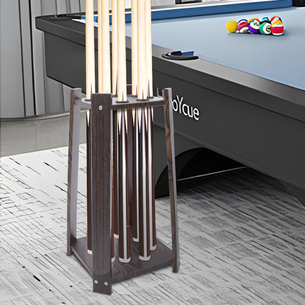 8-Hole Billiard Cue Rack Wood Multifunctional Pool Stick