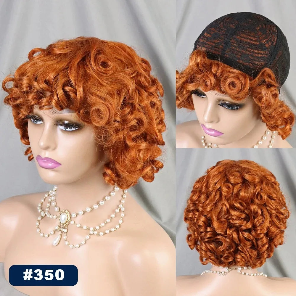 200% 99J Burgundy Bouncy Curly Human Hair Wigs