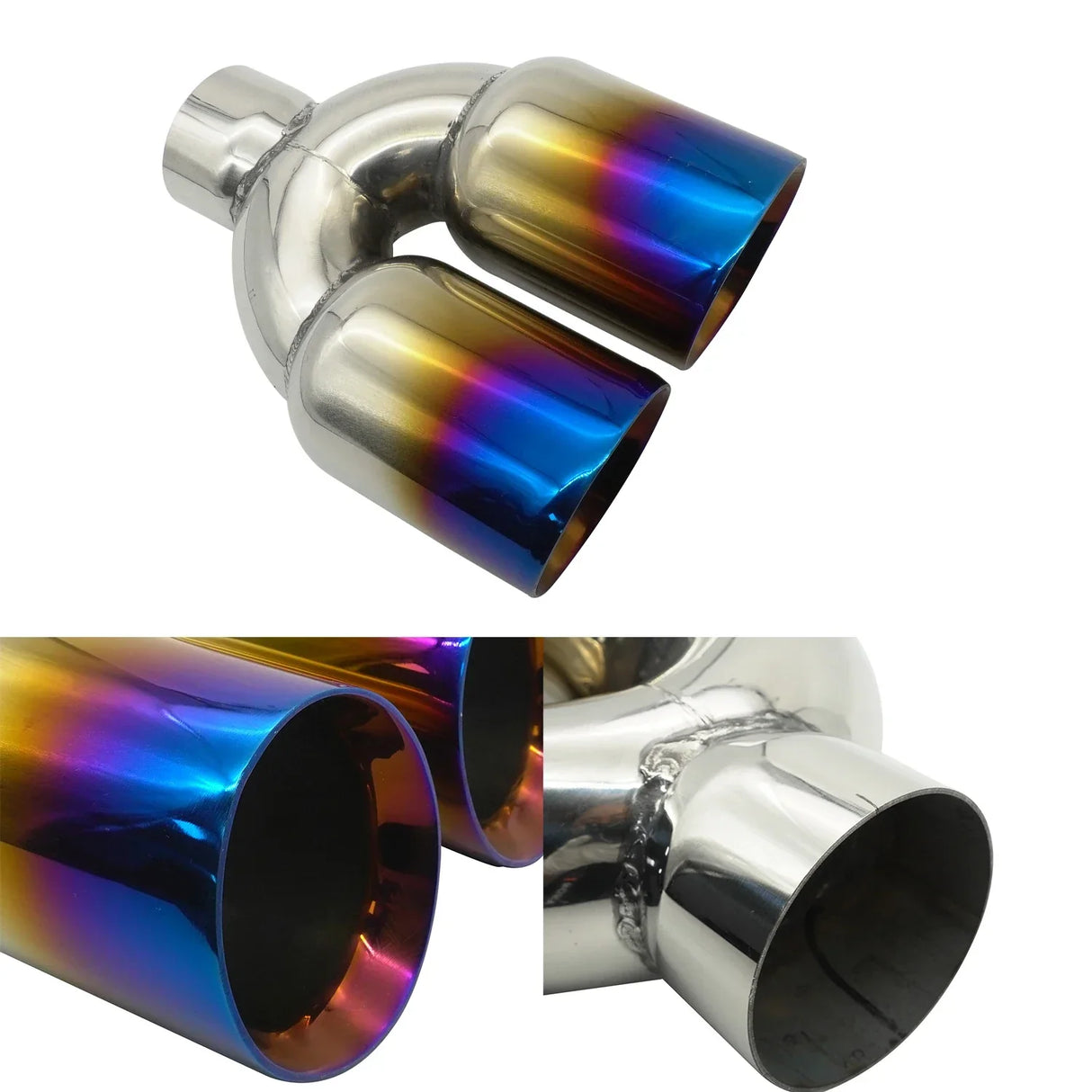 Car Double Outlet 63MM Exhaust Muffler Tip Universal