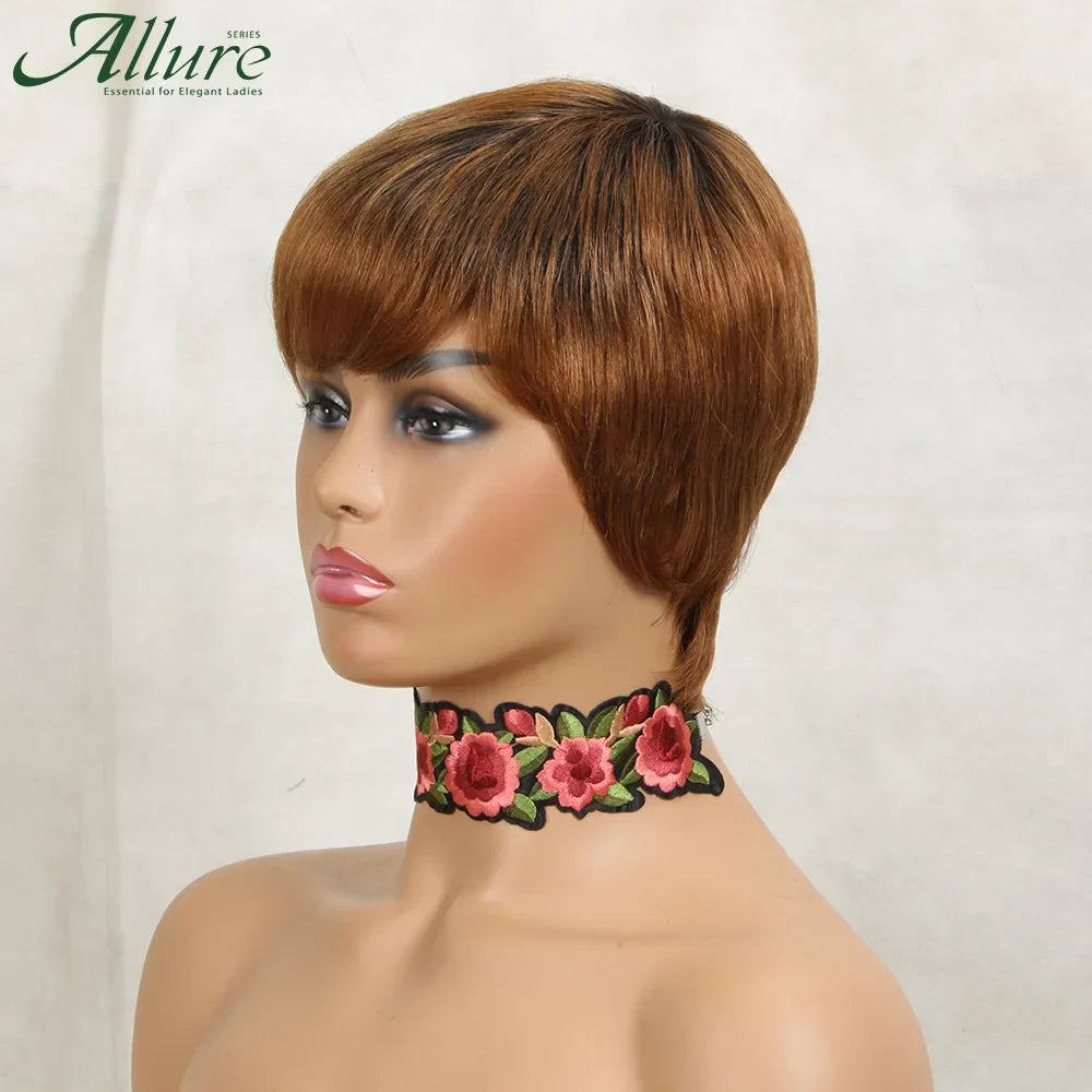 Ombre Brown Pixie Cut Bob Human Hair Wig