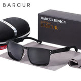 BARCUR Aluminium Magnesium Square Sunglasses Men Polarized Vintage