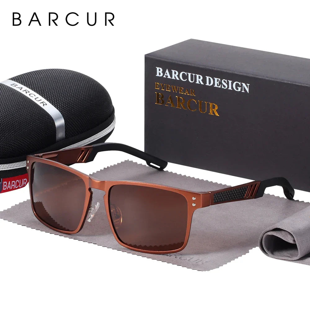 BARCUR Aluminium Magnesium Square Sunglasses Men Polarized Vintage
