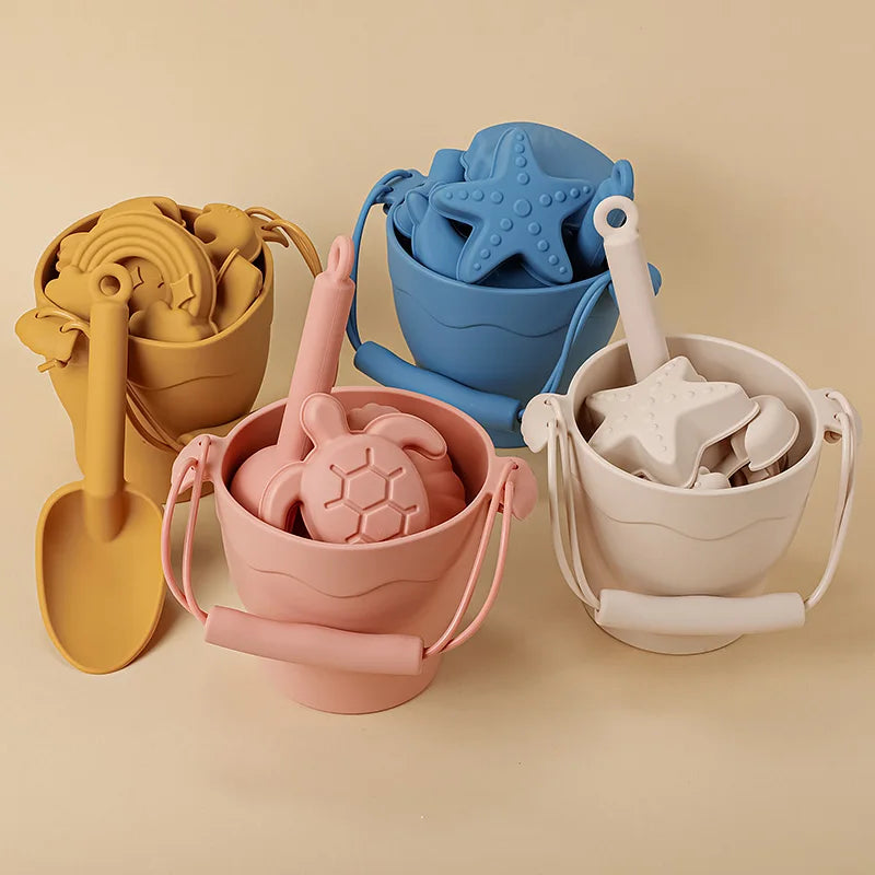 8pcs Beach Toys children's beach toys, silicone bucket,
